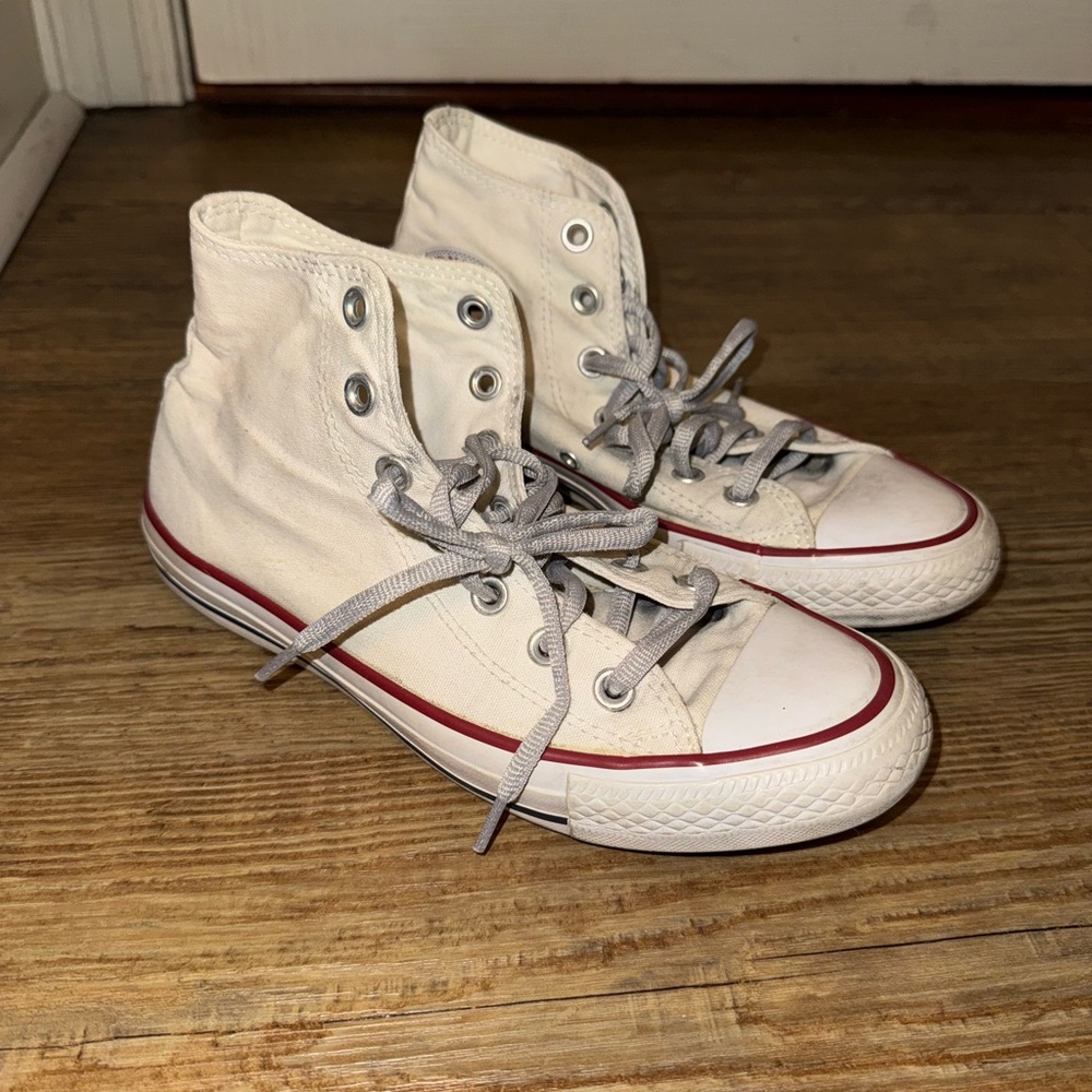 Converse White High-Top Sneakers with Red Accents